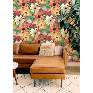 Yellow Janis Olive Floral Riot Wallpaper