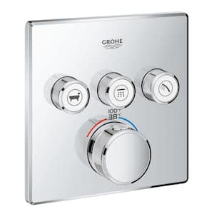 Grohtherm Smart Control Triple Function Square Thermostatic Trim with Control Module in Starlight Chrome