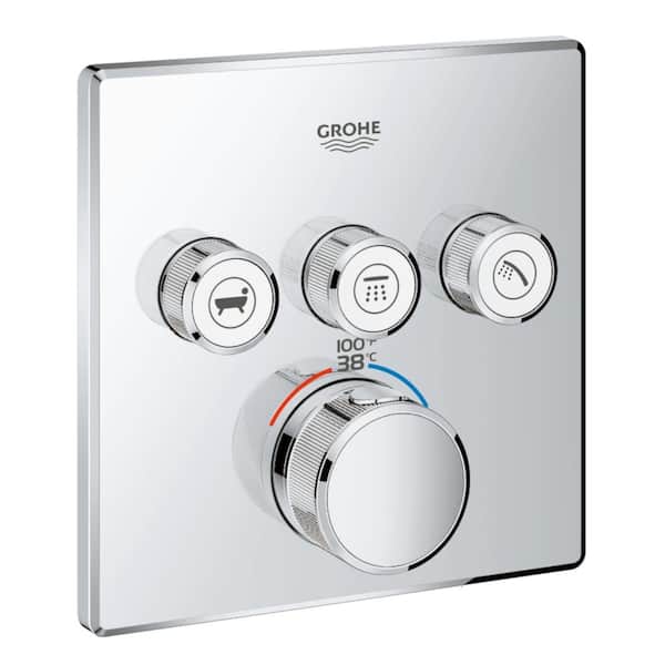 GROHE Grohtherm Smart Control Triple Function Square Thermostatic Trim with Control Module in Starlight Chrome