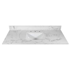 49 in. W x 22 in. D Marble Stone Bathroom Vanity Top in Carrara White with Ceramic Single Sink and Backsplash