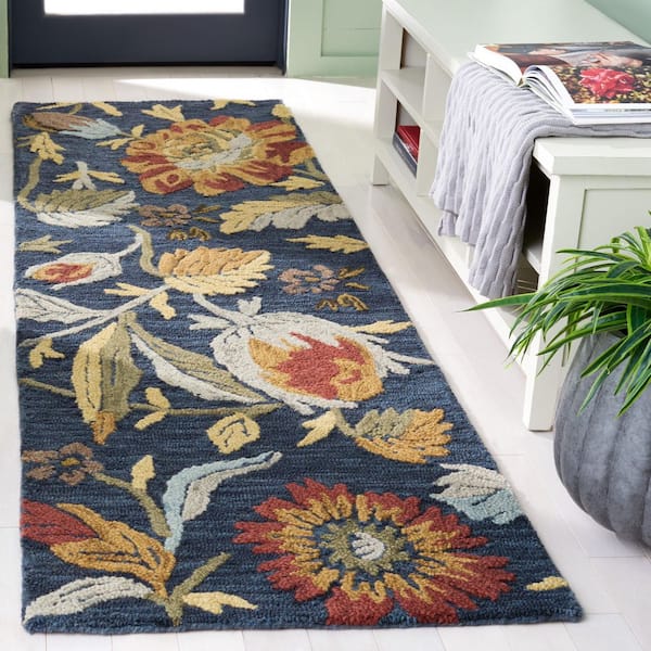 Blossom 2 ft. x 8 ft. Navy/Red Garden Floral Runner Rug