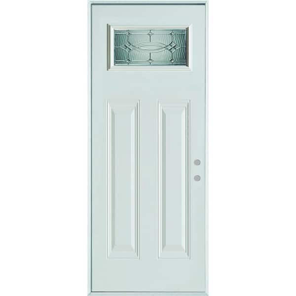 Stanley Doors 32 in. x 80 in. Diamanti Zinc Rectangular 1 Lite 2-Panel Painted White Left-Hand Inswing Steel Prehung Front Door
