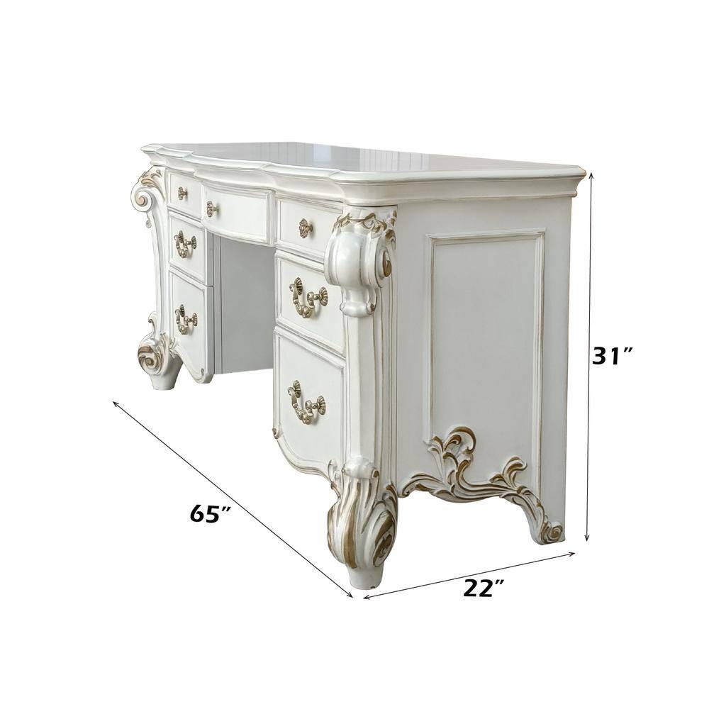 Vendome Beige and Antique Pearl Vanity Desk with Bench