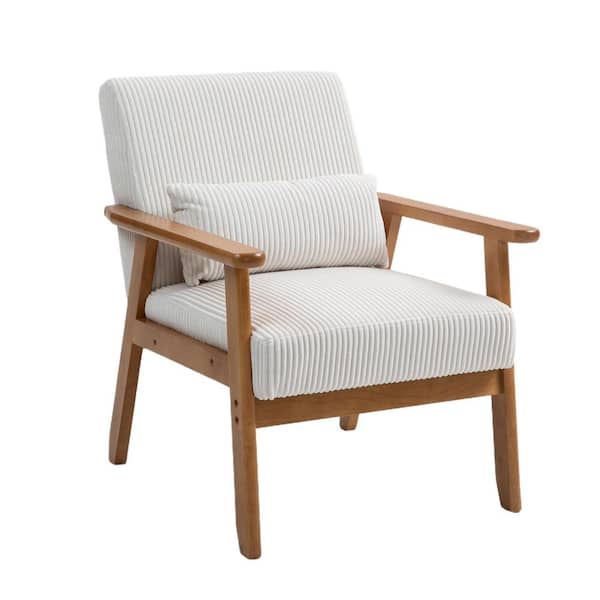 Unbranded Beige Corduroy Arm Chair with Solid Wood Armrest and Feet Leisure Chair Modern Accent Chair Single Sofa with Pillow