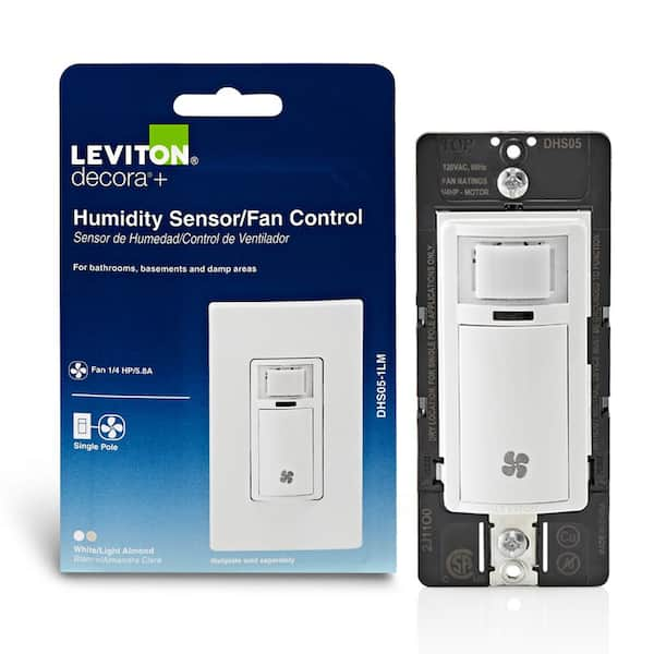 Decora In-Wall Humidity Sensor for Bathroom Exhaust Fan Control Switch, 1/4 HP, Residential Grade, Single Pole, White