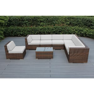 Ohana Mixed Brown 8-Piece Wicker Patio Seating Set with Sunbrella Natural Cushions
