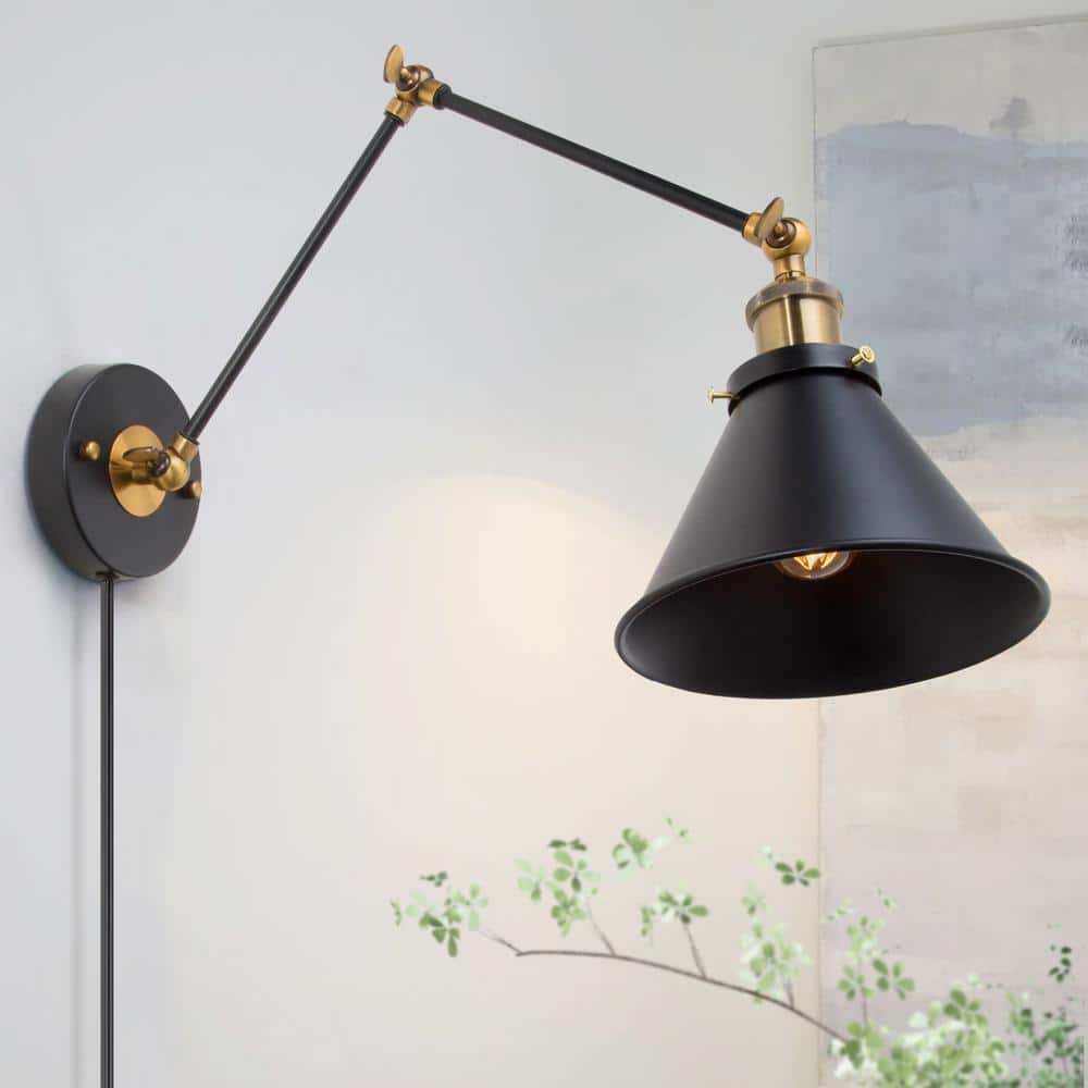 Bronze and Black Finish,with On/Off Switch Wall Lights Fixtures 1-Light YeLEEiNO Swing Arm Wall Lamp Plug-in Cord Industrial Wall Sconce