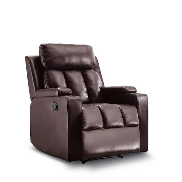 Ottomanson Cozy Collection 32 in. Width Big and Tall Brown Leather 1 Position Recliner