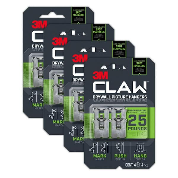 3M Claw Drywall Picture Hanger, 25 lb, 4-Pack