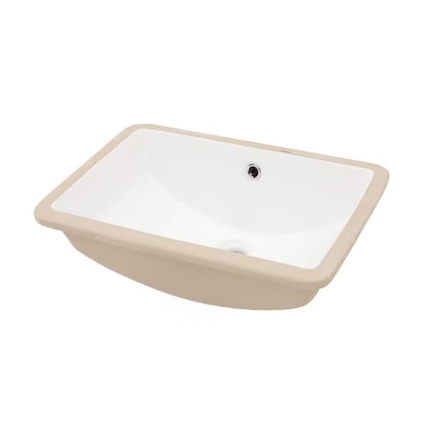 19.7 in. x 14 in. White Ceramic Rectangular Undermount Bathroom Sink with Overflow