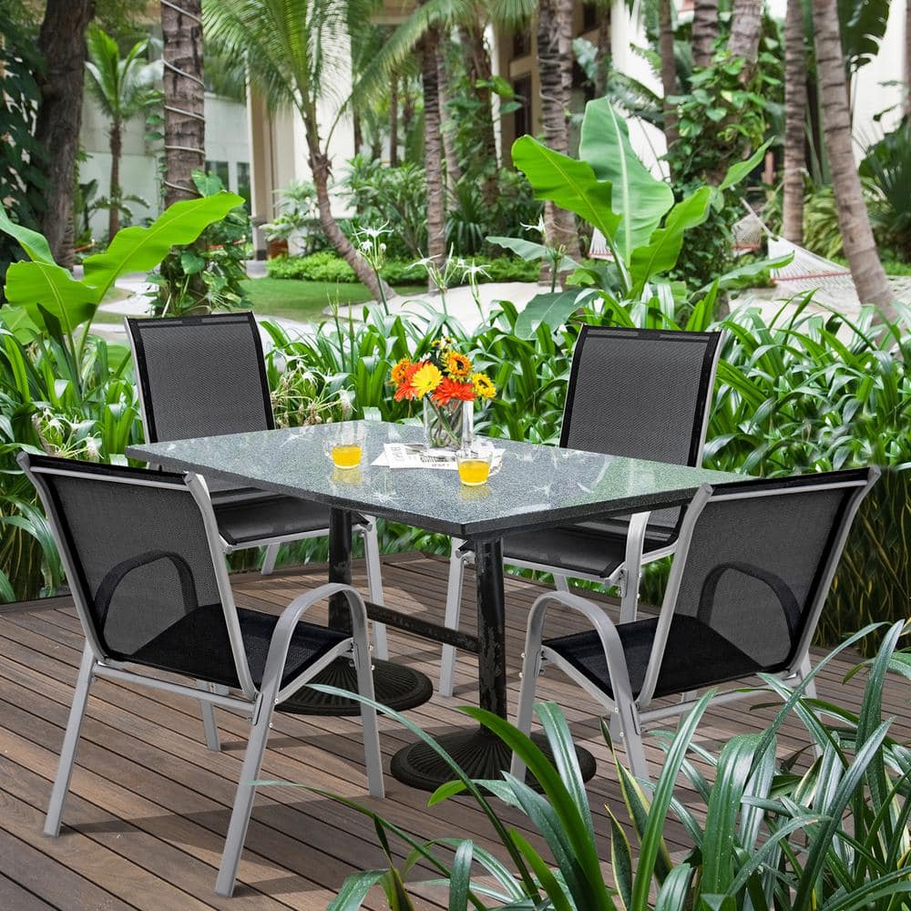 Black Stackable Outdoor Dining Chairs with Armrests, Set of 4