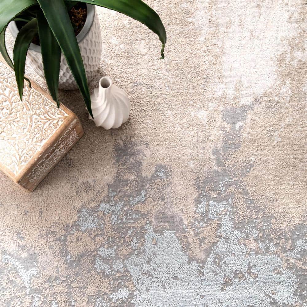 Beige and Gray Abstract Synthetic 10' x 14' Area Rug