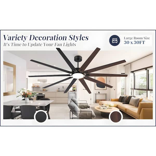 92 in. Indoor Black 3-Colors LED 6-Speed Industrial Ceiling Fan with Dual-Color Blades and Light Kit and Remote Control