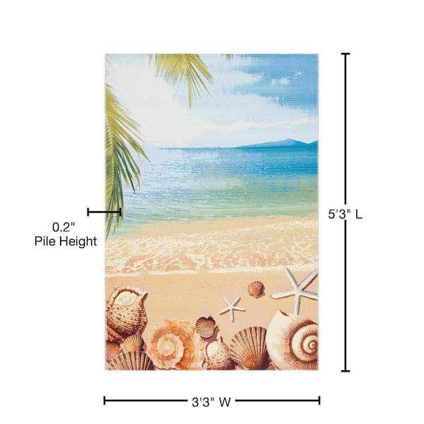 Safavieh Barbados Tropical Beach Seashell 3'3 x 5' Gold and Blue