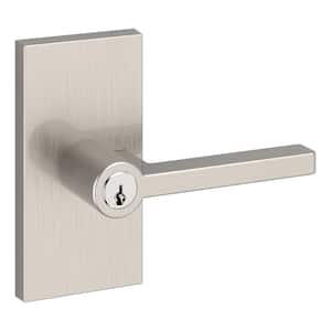 Entry Satin Nickel Right Hand Square Door Lever with Contemporary 5 in. Rose