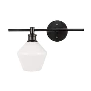 Timeless Home Grant 14.7 in. W x 10.2 in. H 1-Light Black and Frosted White Glass (Left) Wall Sconce