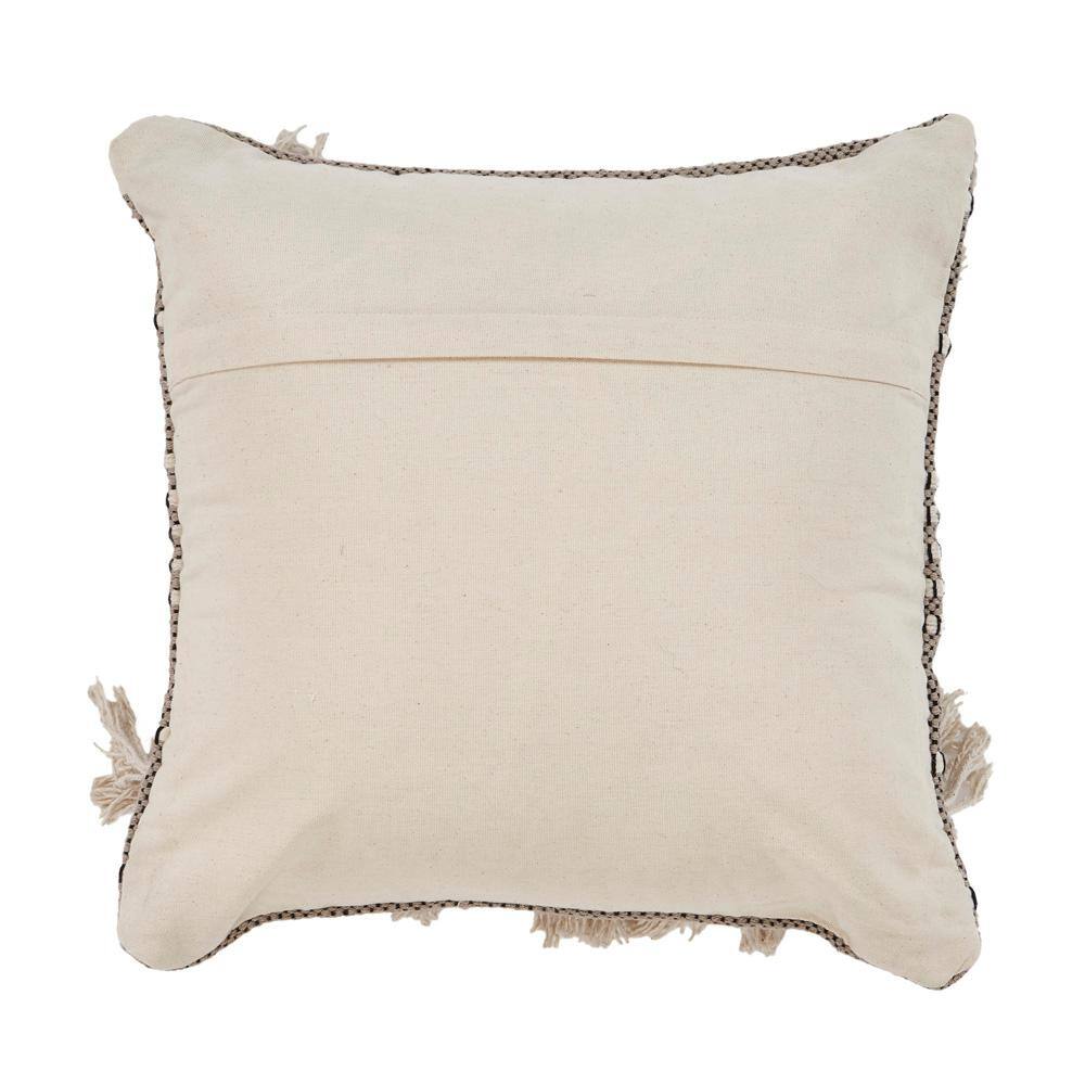 Gray and Cream Handwoven Cotton Diamond Throw Pillow, 20" x 20"