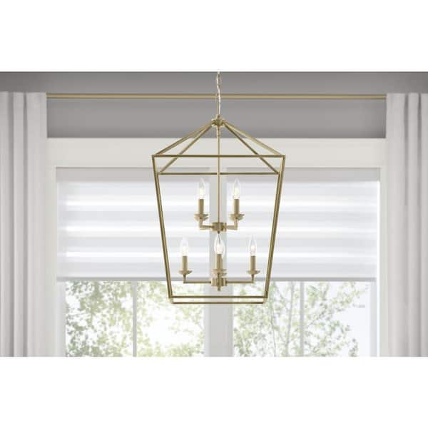 Home Decorators Collection Weyburn 8-Light Brushed Brass Farmhouse Chandelier Light Fixture with Caged Metal Shade