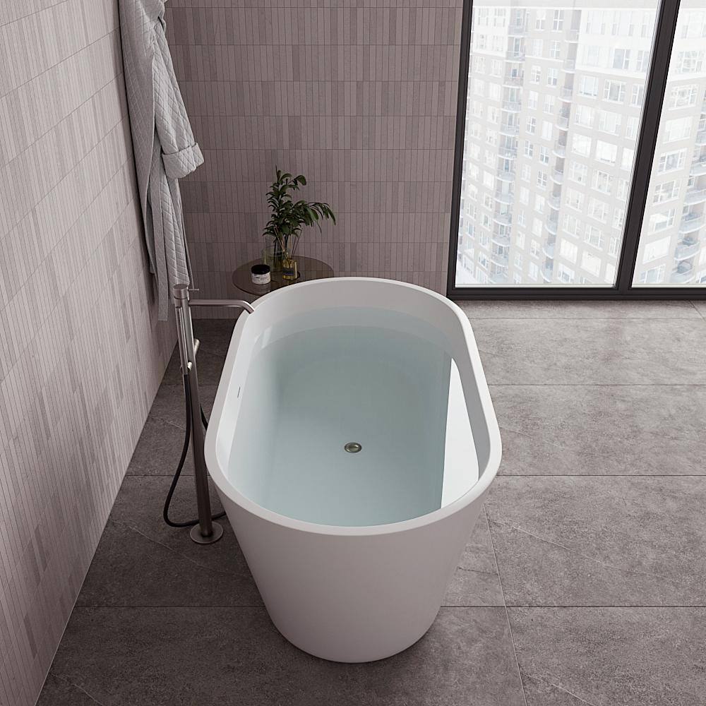 54" Glossy White Acrylic Freestanding Soaking Bathtub