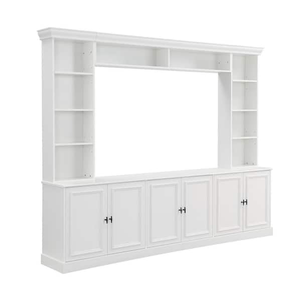 Modern Large Wall Unit Entertainment Center White TV Stand Fits TVs up to 70 in. with Bridge, Bookshelves