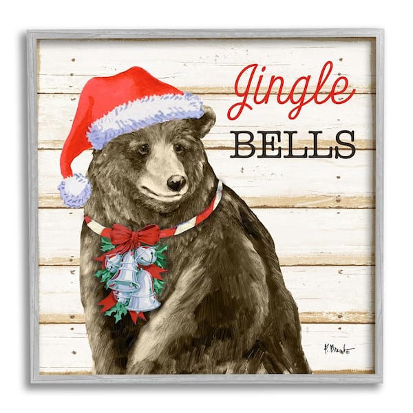 Stupell Industries Rustic Jingle Bells Bear by Paul Brent 1-Piece Framed Graphic Print Animal Poster Art Print 24 in. x 24 in.