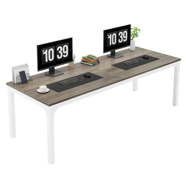 BYBLIGHT Moroni 78.7 in. Rectangle Gray Brown Wood Conference Table Desk Large Meeting Seminar Table with Metal Frame for Office