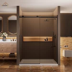 60 in. W x 76 in. H Sliding Frameless Shower Door in Matte Black Finish with 3/8 in.(10 mm) Tempered Clear Glass
