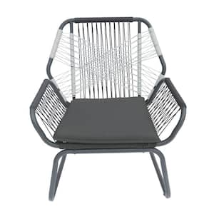 Gray Woven Wicker Outdoor Lounge Chair with Gray Cushions and Table (3-Pack)
