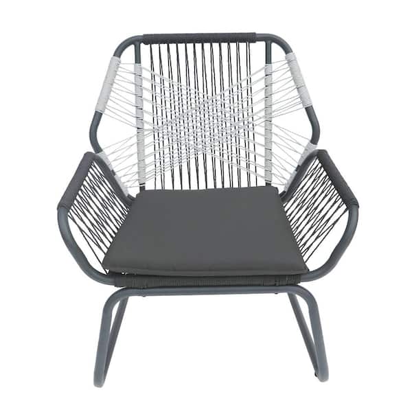 Gray Woven Wicker Outdoor Lounge Chair with Gray Cushions and Table (3-Pack)