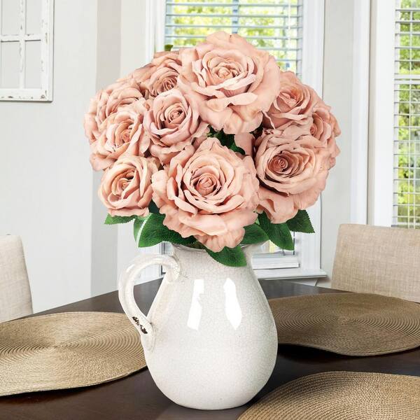 LIVING LUXURY 22 in. Light Cafe Artificial Grand Rose Flower Stem