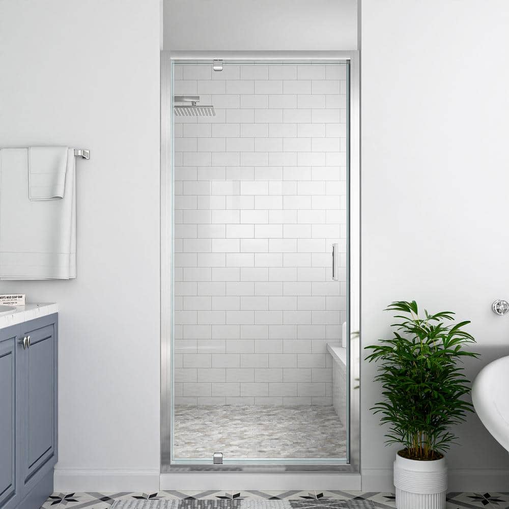 30" x 72" Chrome Framed Pivot Shower Door with Clear Glass