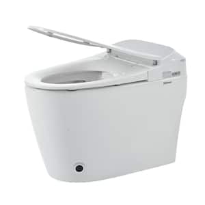 12 in. Rough In Wall Hung Smart One-Piece Toilet 1.38 GPF Foot Induction Flushing Power Assisted Toilet in White Seat