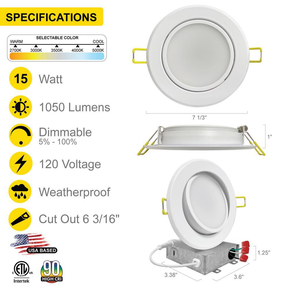 6-Pack White Adjustable 6'' LED Recessed Lighting Kit with Aluminum Trim