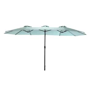 14.8 ft. Steel Rectangular Market Double Sided Patio Umbrella in Green with Crank