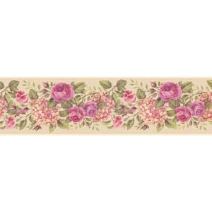 Falkirk Dandy Pink, Cream Blooming Roses, Hortensia Floral Peel and Stick Wallpaper Border