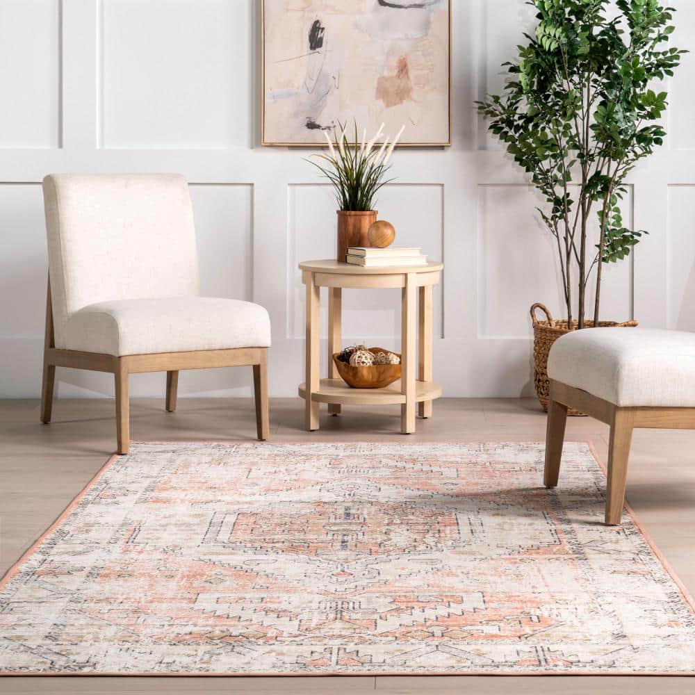 Nuloom Beige and Orange Transitional Medallion Machine Washable Area Rug