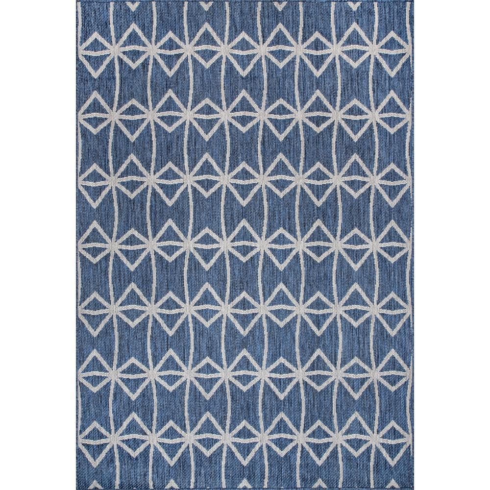 Modern Geometric Trellis 4' x 6' Blue Synthetic Area Rug