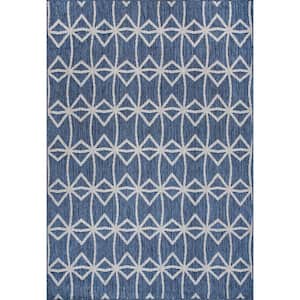 Saunders Geometric Blue 5 ft. x 8 ft. Indoor/Outdoor Patio Area Rug