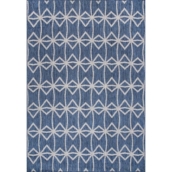nuLOOM Saunders Geometric Blue 5 ft. x 8 ft. Indoor/Outdoor Patio Area Rug