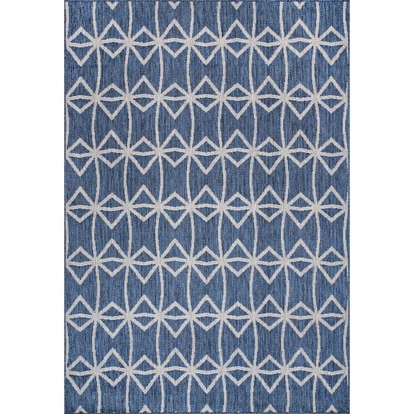 nuLOOM Saunders Geometric Blue 6 ft. 7 in. x 9 ft. Indoor/Outdoor Patio Area Rug