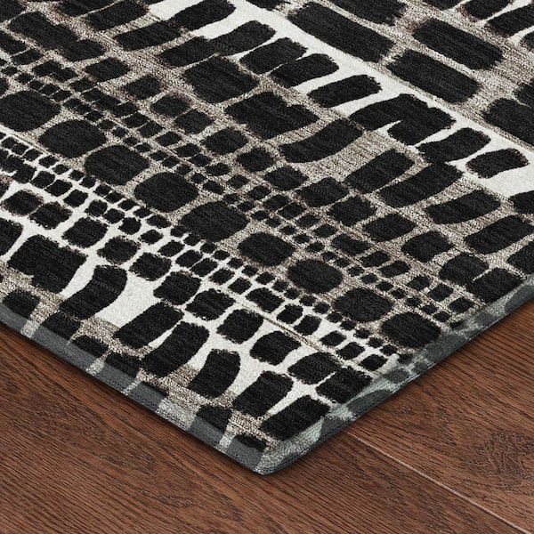 Mayfield Premium Machine Washable Abstract AMF2540 Black 3 ft. x 4 ft. Area Rug