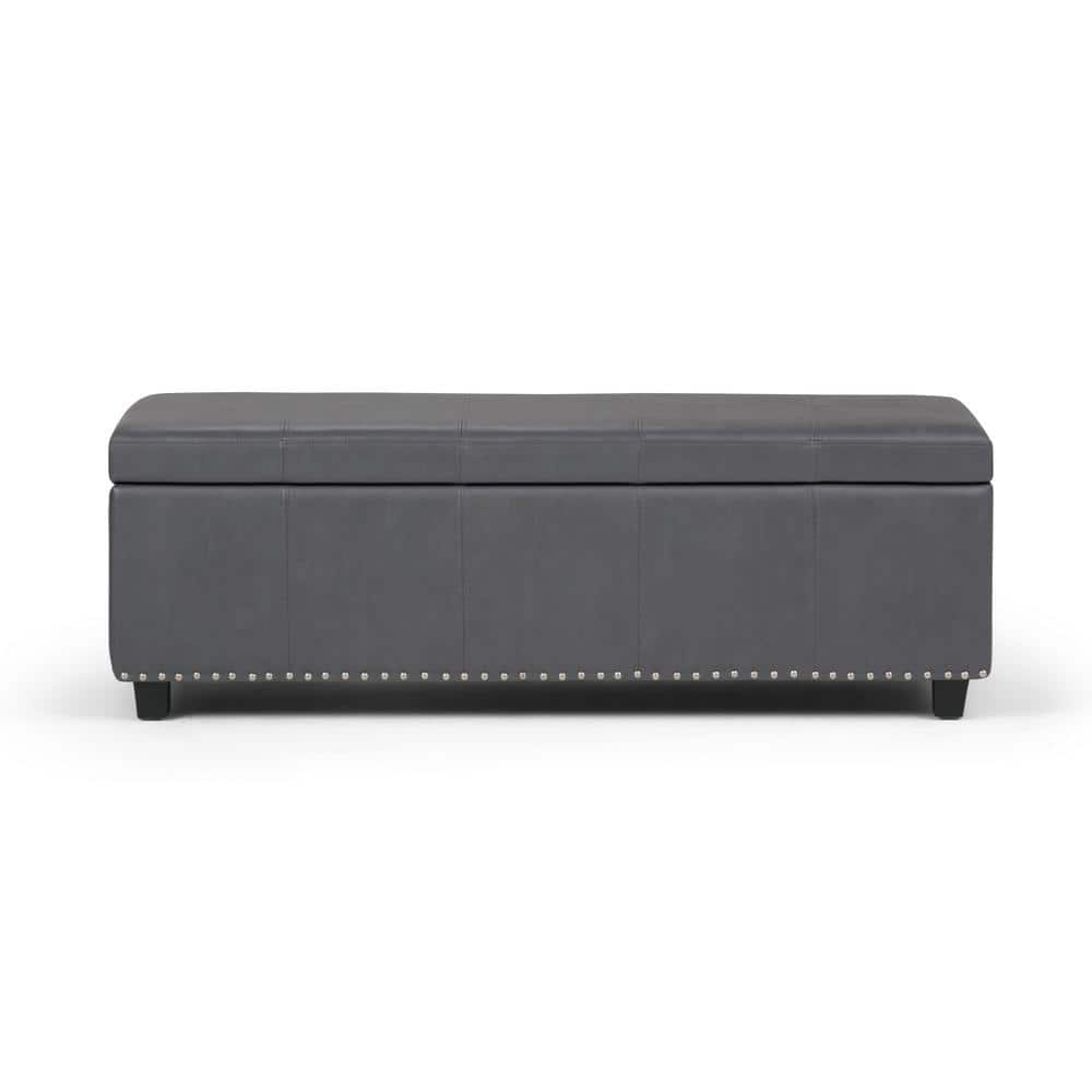 Stone Gray Faux Leather Rectangular Storage Ottoman Bench