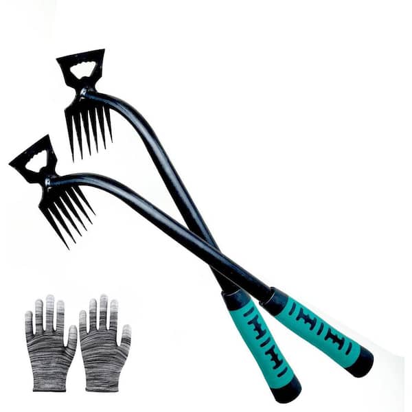 Gardening Hand Weeder Tools 6 Teeth Manganese Steel Weed Puller Dual Purpose Ergonomic Weeding and Uprooting Tool 2 Pack
