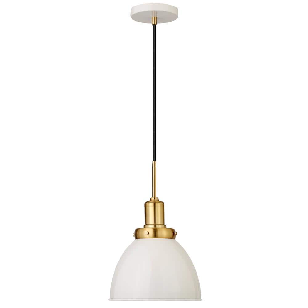 Madison 1-Light Pearled White and Brass Pendant with Metal Shade