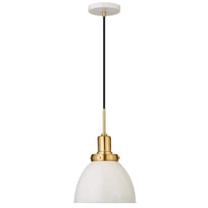 Madison 1-Light Pearled White and Brass Pendant with Metal Shade