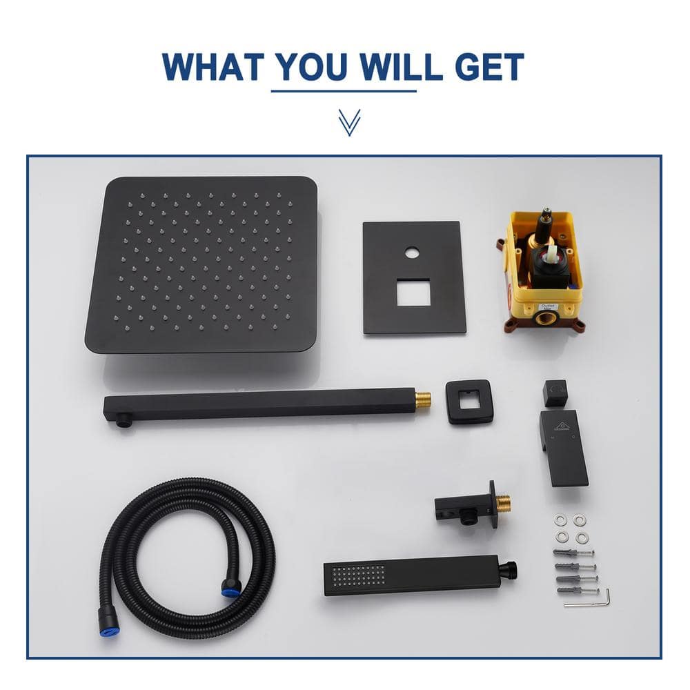 Matte Black Large Square Dual Rain Shower System