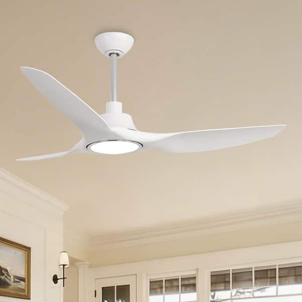 52 in. Indoor Standard Downrod Mount Matte White 3-Blade Smart Ceiling Fan with Light, Works with Google Home/Alexa
