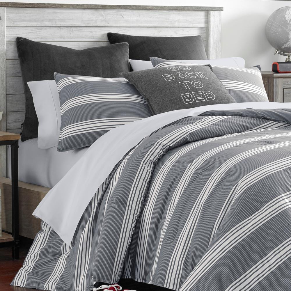 Twin Gray Cotton Reversible Comforter Set