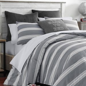 Craver Gray Striped Cotton Comforter Set