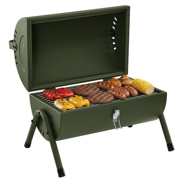 Portable Charcoal Grill in Olive Green with Four Air Vents, 147 Sq. In. Cooking Area